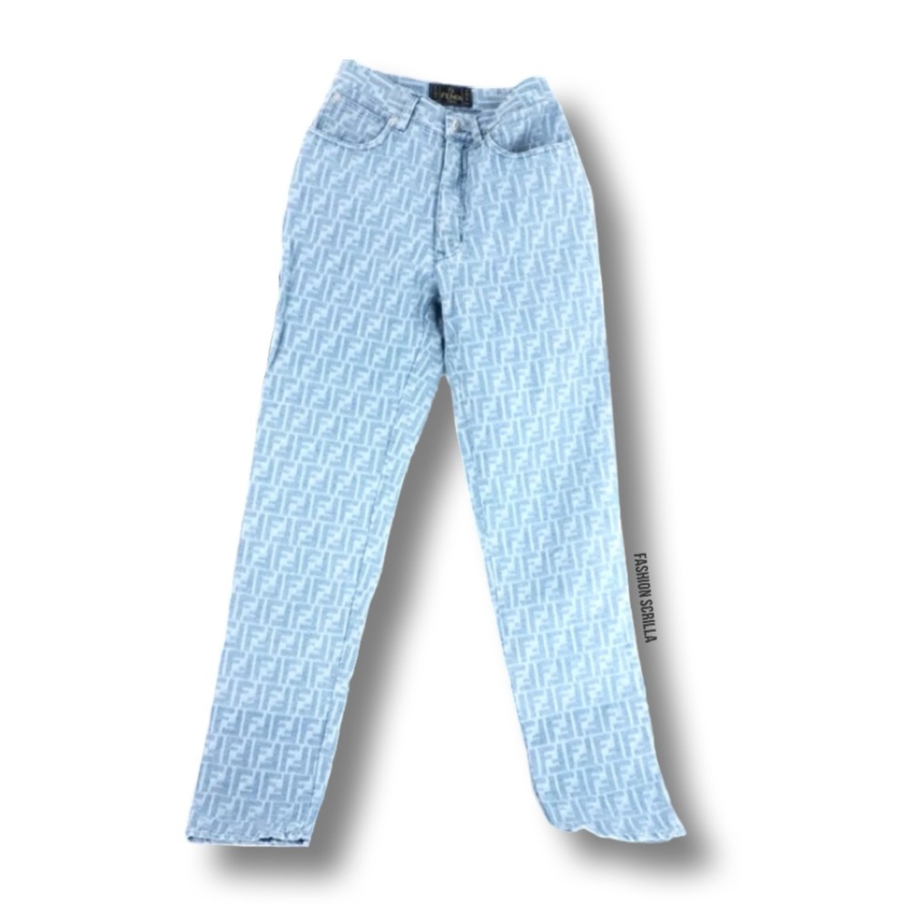 FENDI Vintage Blue Denim Zucca FF Monogram Logo Jeans - Picture 5 of 16